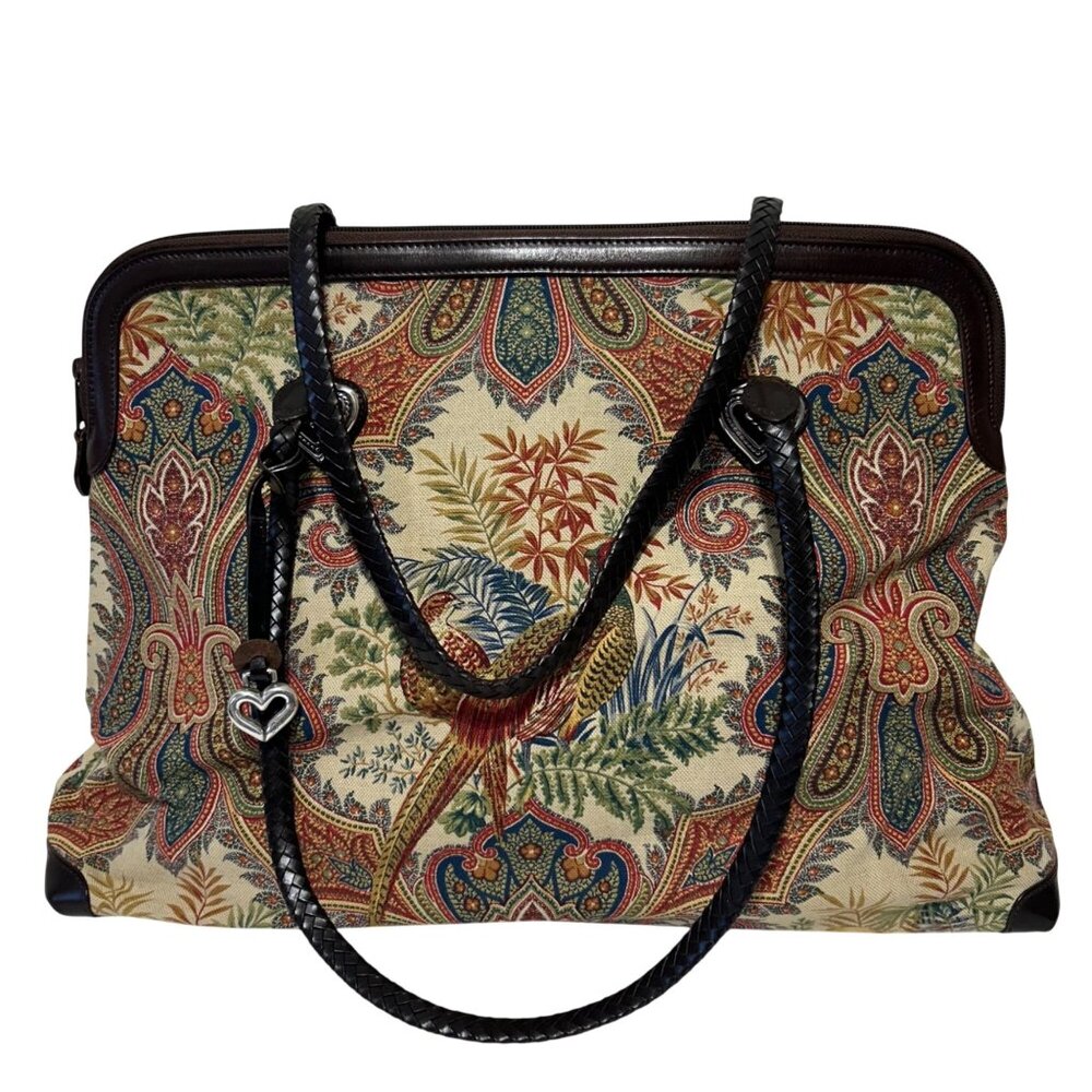 Rare Brighton Paisley Tapestry & Leather Frame Weekender Travel Sholder Bag
